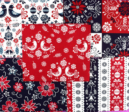 Scandi Christmas fat Quarter Bundle, cotton quilting fabric, Christmas fabric, Stuart Hillard