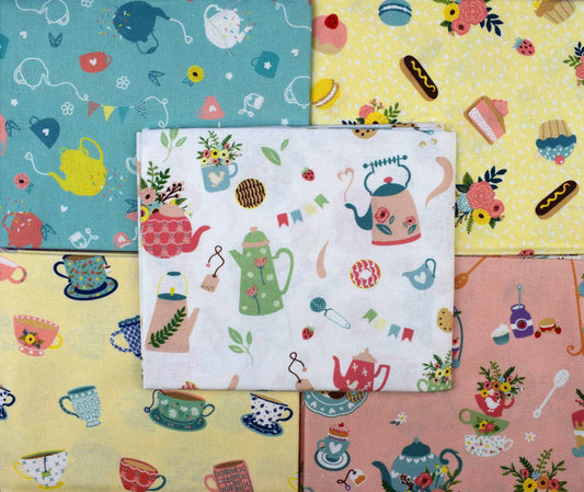 Tea Party fat Quarter Bundle, summer fabric, quilting fabric The Quilt Sanctuary