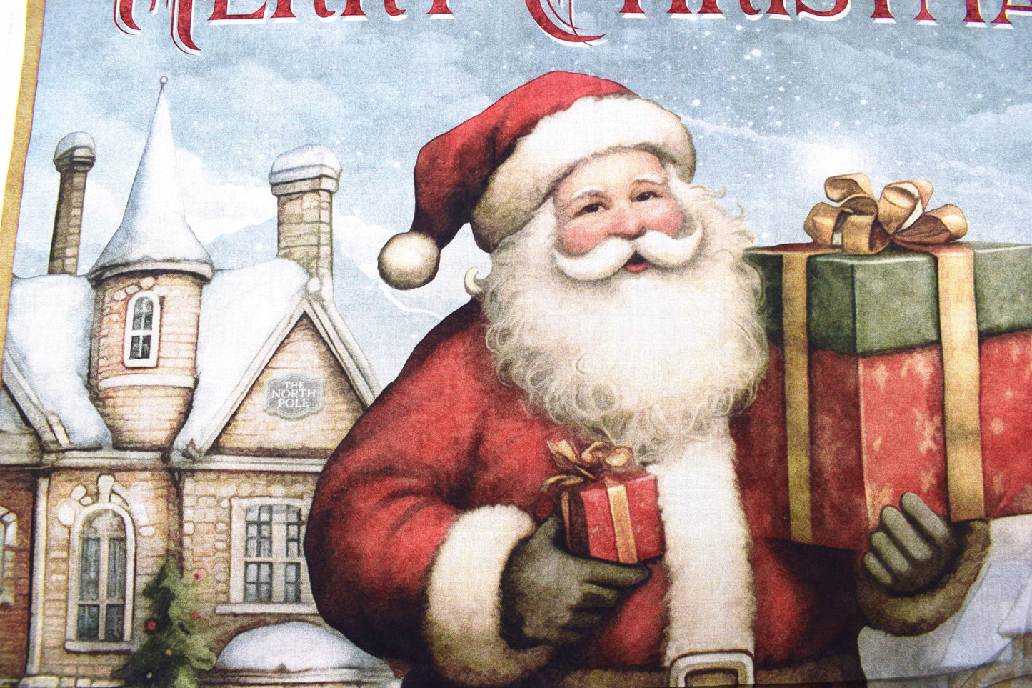 Vintage Christmas fabric panel, cotton Quilting  panel, Holly Jolly