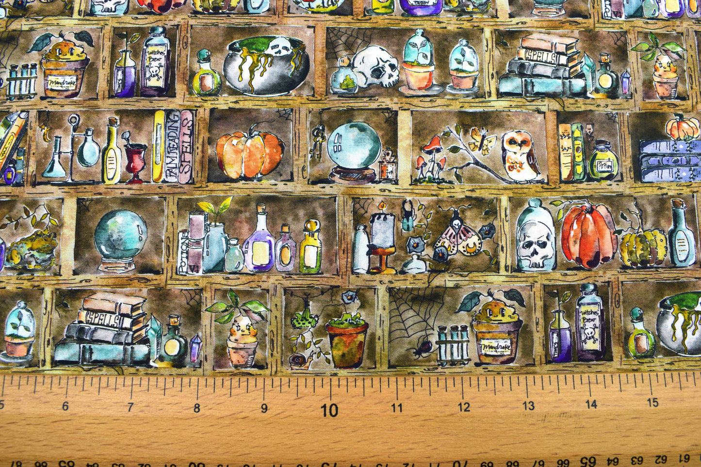 Witch's Apothecary Shelf Halloween Cotton Quilting Fabric - Price per half Metre - The Quilt Sanctuary