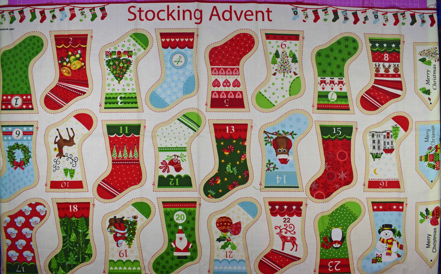 Christmas Stocking fabric advent panel, re-usable advent calendar