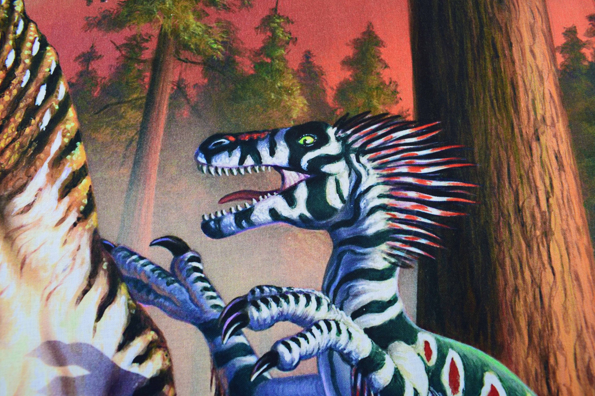 Dinosaur fabric panel, Quilting  panel,  digital panel, battling dinosaurs, T-rex - The Quilt Sanctuary