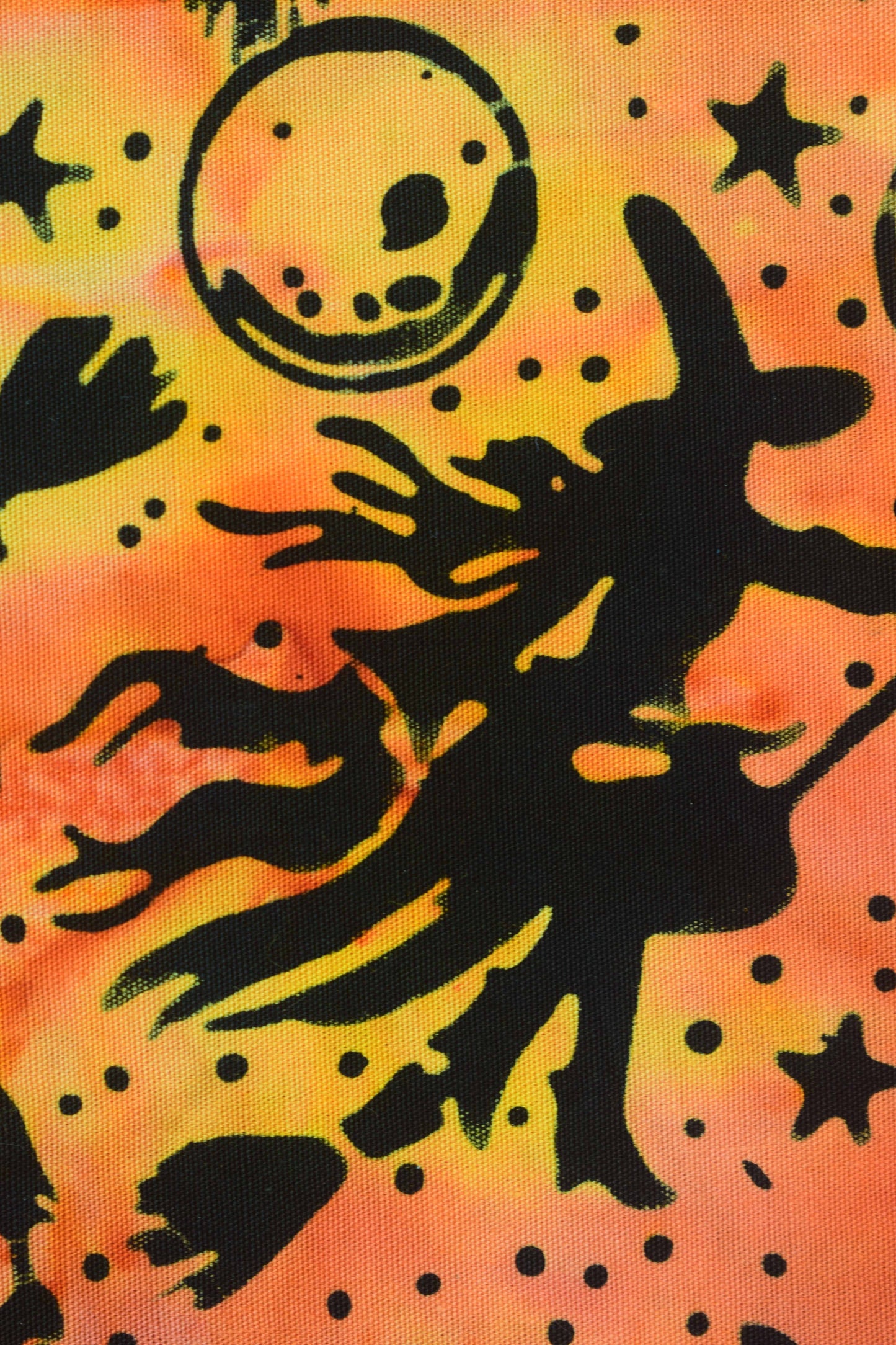 Flying Witch Halloween Batik Fabric, Fiery Orange Quilting Cotton - Price per half Metre