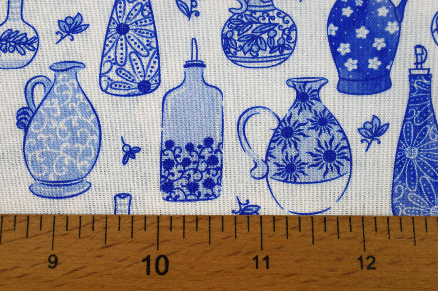 Blue Grecian Vase and Floral Print Quilting Fabric - Price by Half Metre