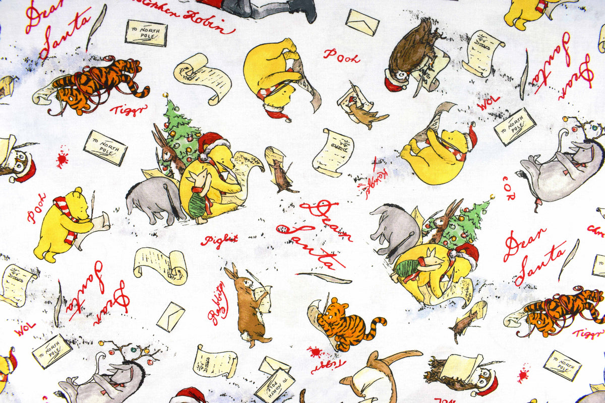 Winnie the Pooh Christmas Letter Writing Fabric for Quilting & Crafts  -  Price by the Half Metre
