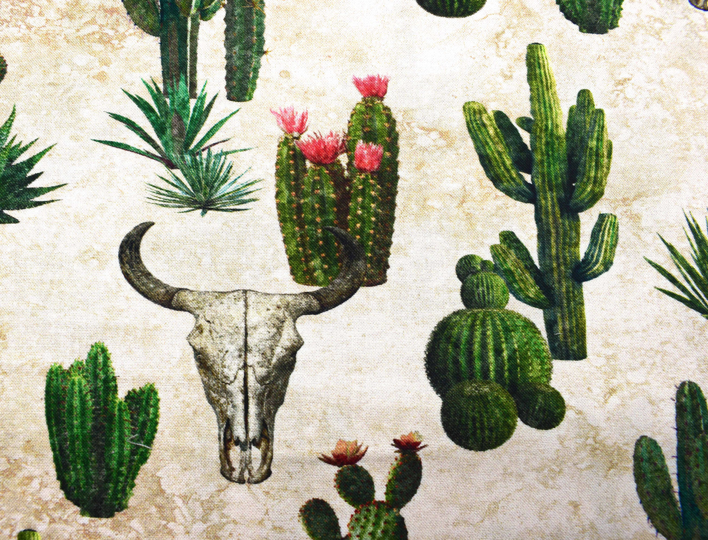 Cactus and Steer Fabric, Sedona Spirit Quilt Cotton - Price by Half Metre