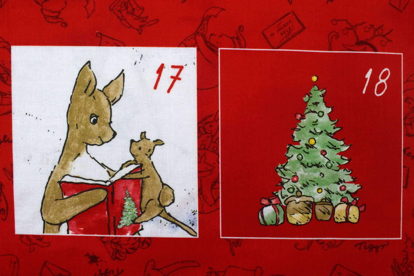 Winnie the Pooh fabric advent calendar panel,  reusable advent calendar