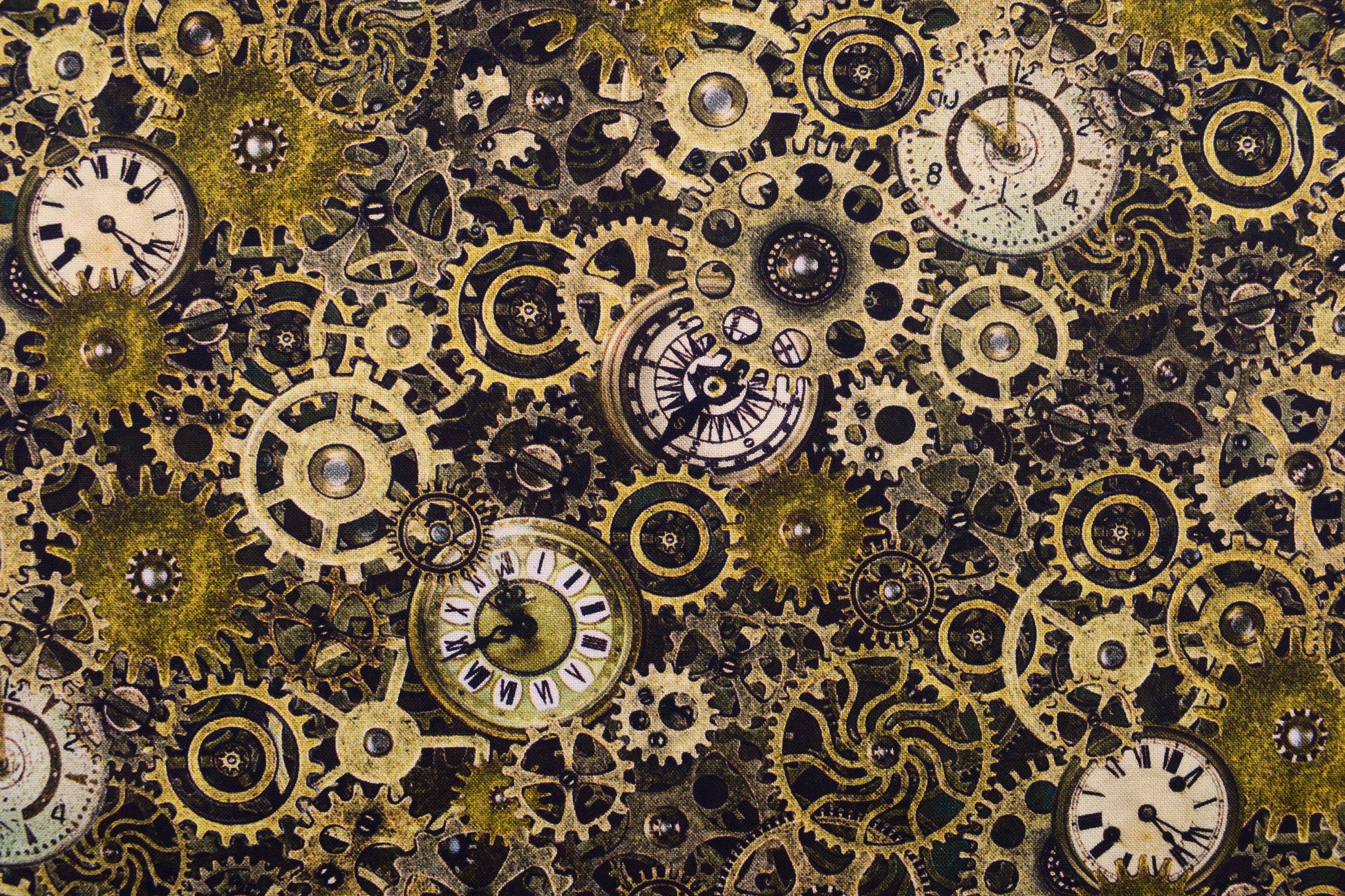Vintage Clock Faces Fabric, Steampunk Timepiece Quilting Cotton -  Price by the Half Metre - The Quilt Sanctuary