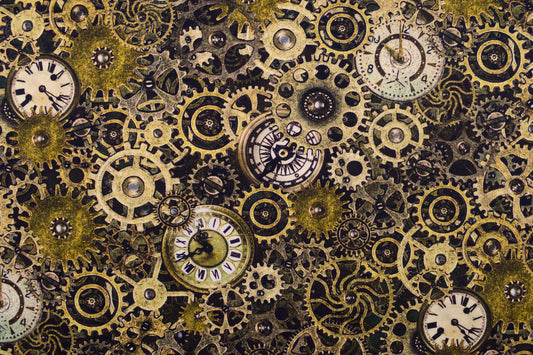 Vintage Clock Faces Fabric, Steampunk Timepiece Quilting Cotton -  Price by the Half Metre - The Quilt Sanctuary
