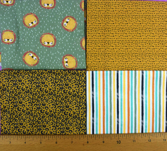 Lion Print Cotton Fat Quarter Bundle – Bold Safari & Stripe Quilting Fabrics - The Quilt Sanctuary