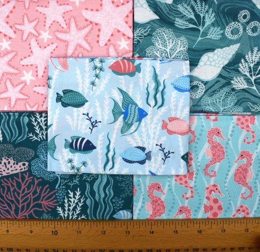 Coral Reef fat Quarter Bundle, Tranquil Shores, quilting fabric - The Quilt Sanctuary