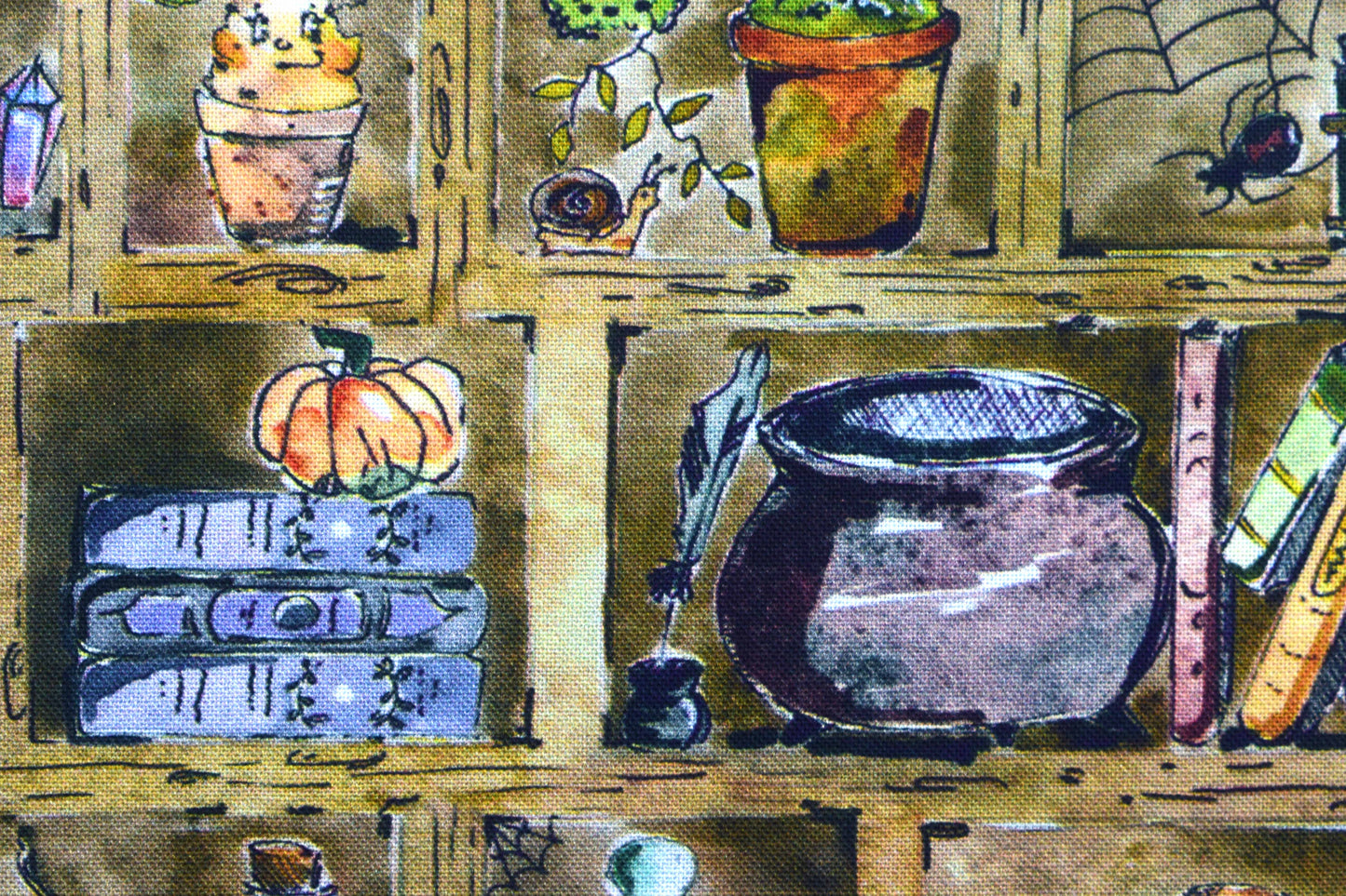 Witch's Apothecary Shelf Halloween Cotton Quilting Fabric - Price per half Metre - The Quilt Sanctuary