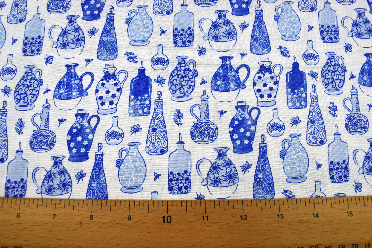 Blue Grecian Vase and Floral Print Quilting Fabric - Price by Half Metre