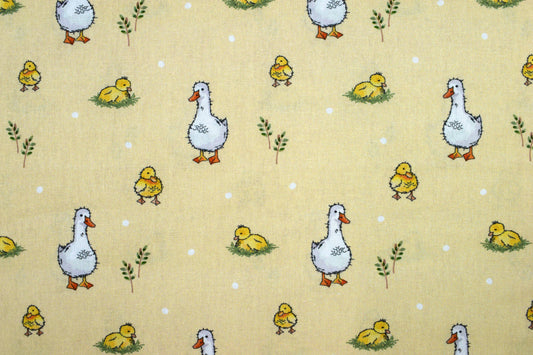 Yellow Duck and Chick Print Cotton Quilting Fabric by Half Metre - The Quilt Sanctuary