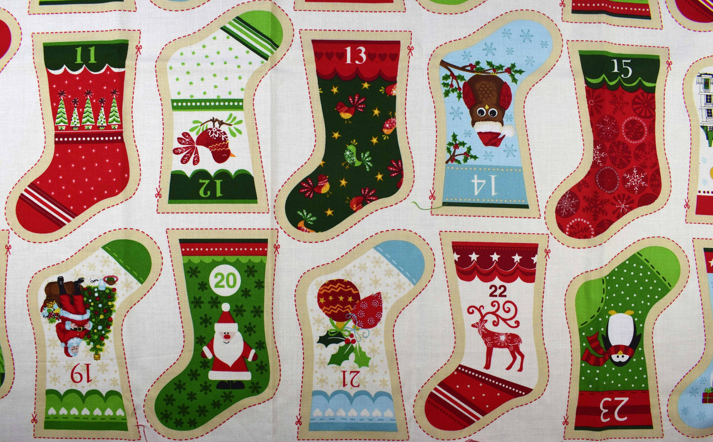 Christmas Stocking fabric advent panel, re-usable advent calendar