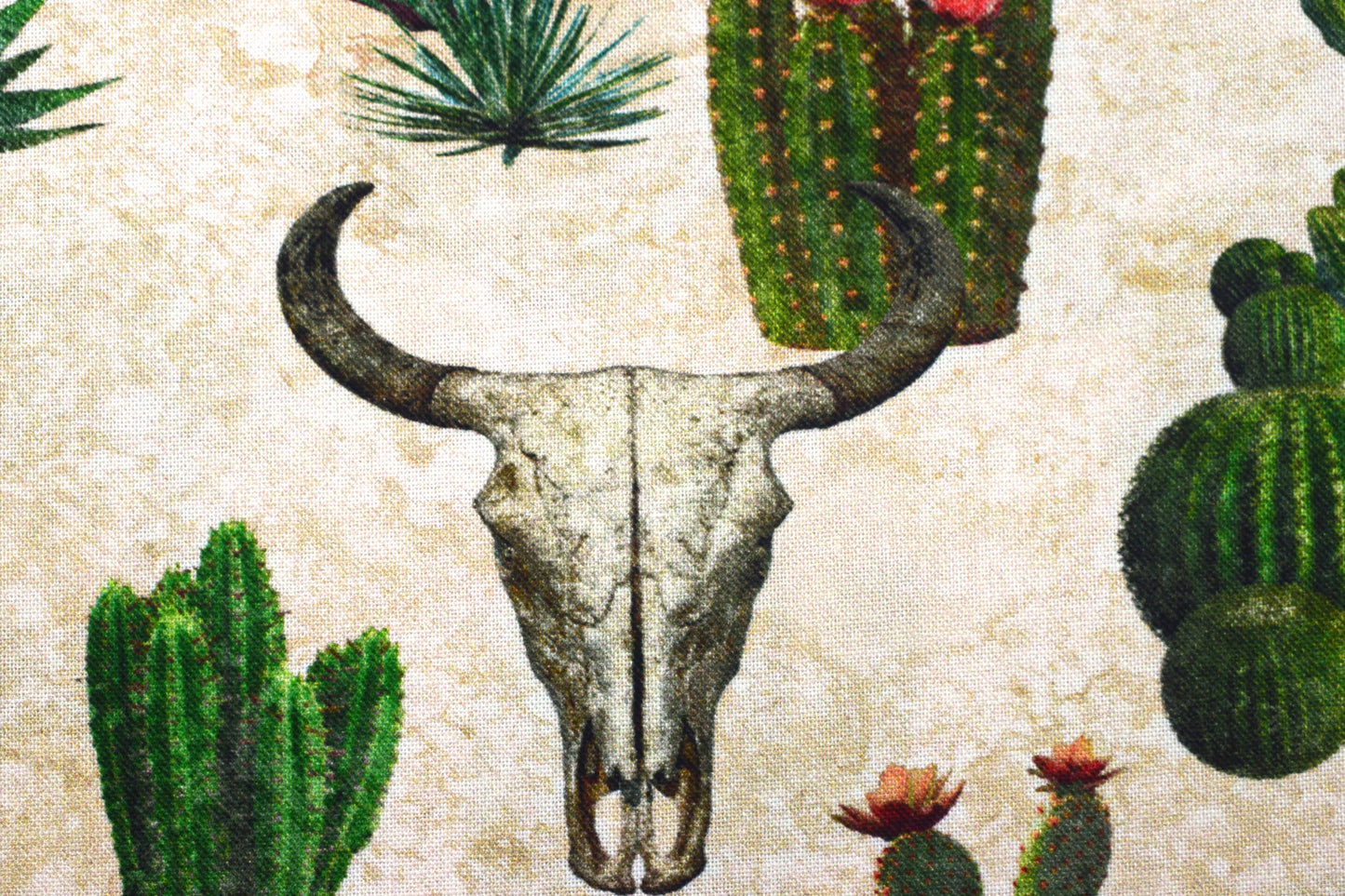 Cactus and Steer Fabric, Sedona Spirit Quilt Cotton - Price by Half Metre