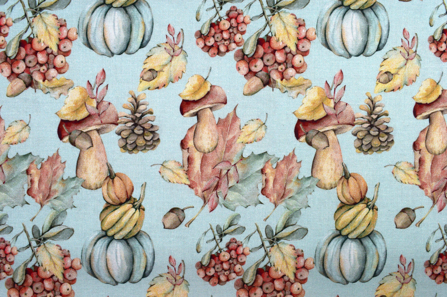 Autumn fabric,  mushrooms and pumpkins, Quilting fabric, cotton fabric, falling leaves -  Price by the Half Metre