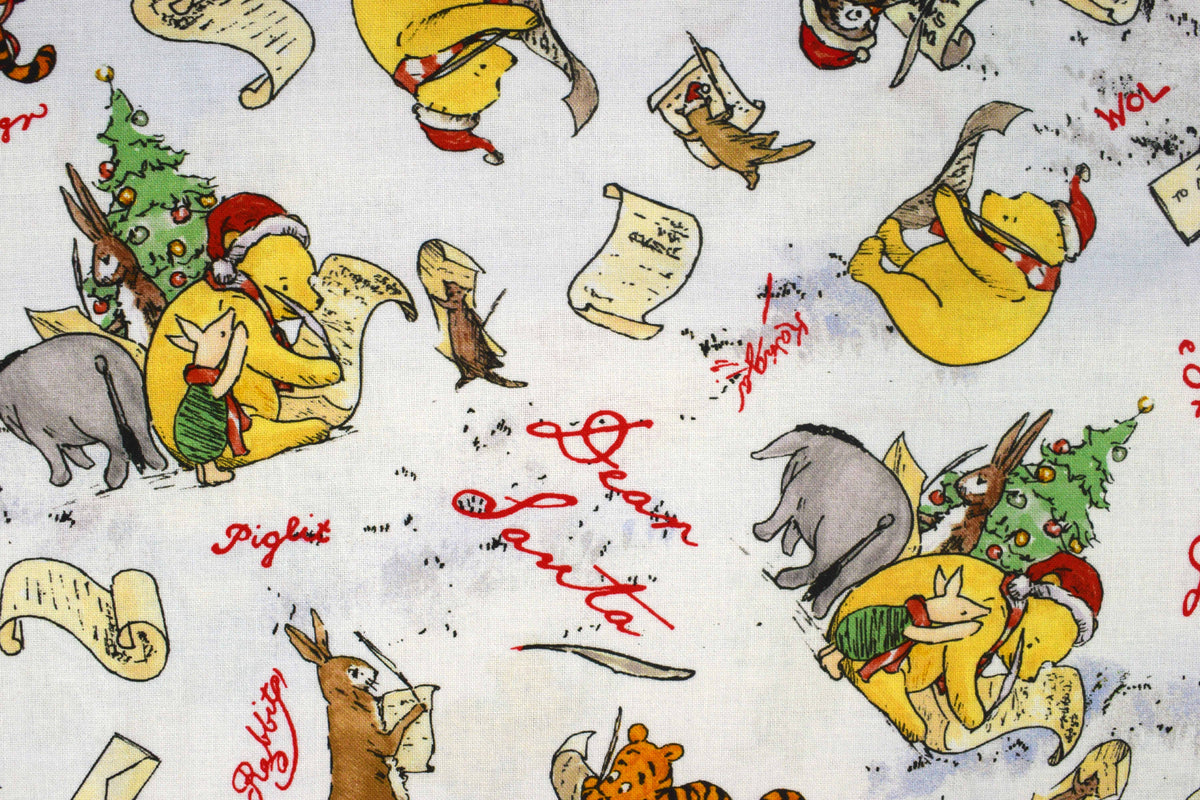Winnie the Pooh Christmas Letter Writing Fabric for Quilting & Crafts  -  Price by the Half Metre