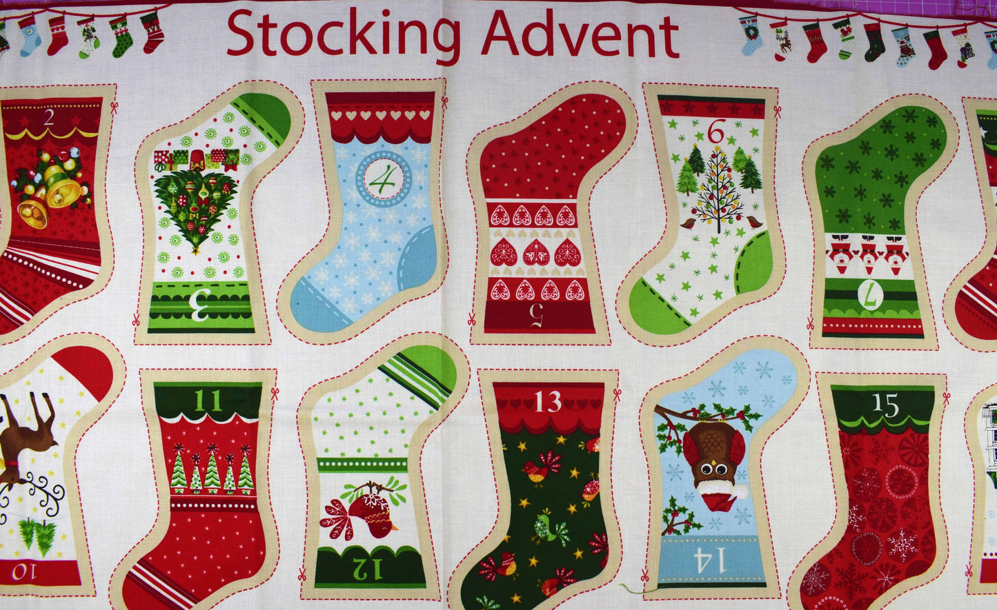 Christmas Stocking fabric advent panel, re-usable advent calendar