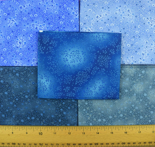 Blue Floral Fat Quarter Bundle – Quilting Cotton Prints in Coordinated Blues - The Quilt Sanctuary