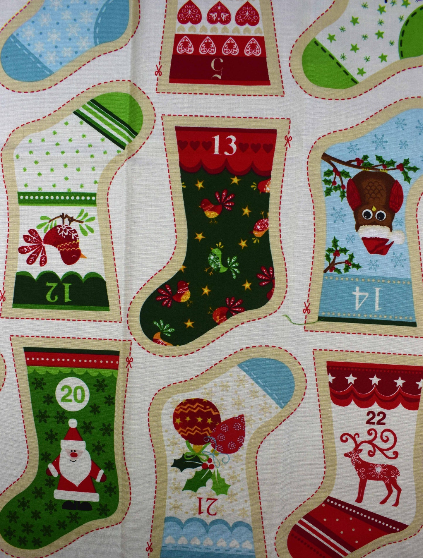 Christmas Stocking fabric advent panel, re-usable advent calendar
