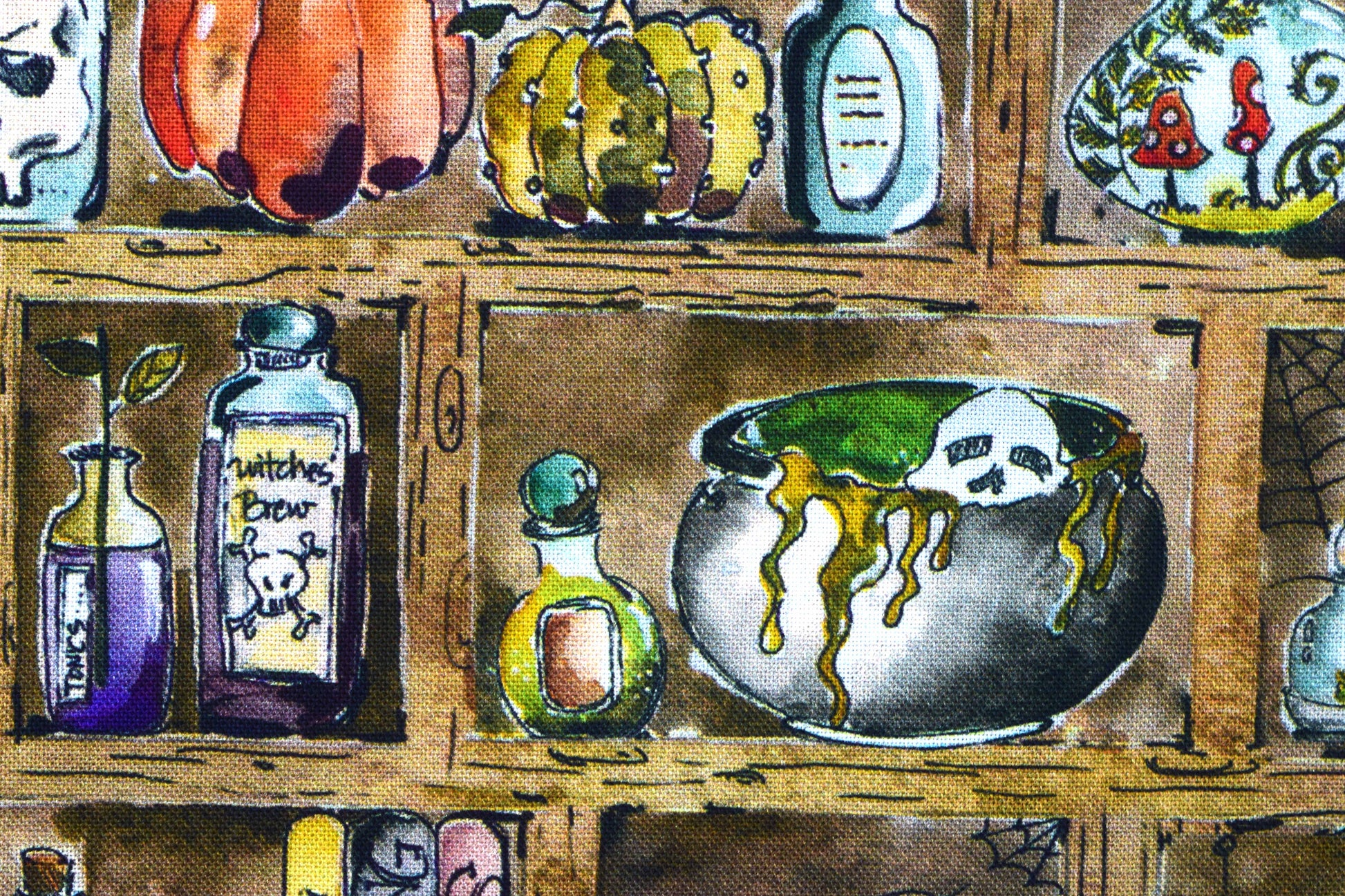 Witch's Apothecary Shelf Halloween Cotton Quilting Fabric - Price per half Metre - The Quilt Sanctuary