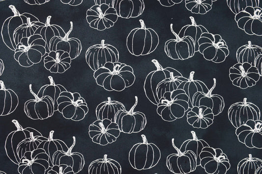 Black Pumpkin Outline Fabric for Autumn Sewing - Price by Half Metre