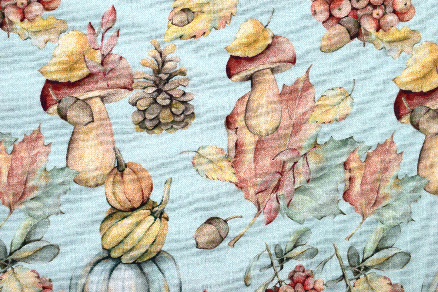 Autumn fabric,  mushrooms and pumpkins, Quilting fabric, cotton fabric, falling leaves -  Price by the Half Metre