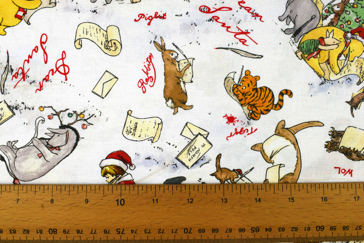 Winnie the Pooh Christmas Letter Writing Fabric for Quilting & Crafts  -  Price by the Half Metre