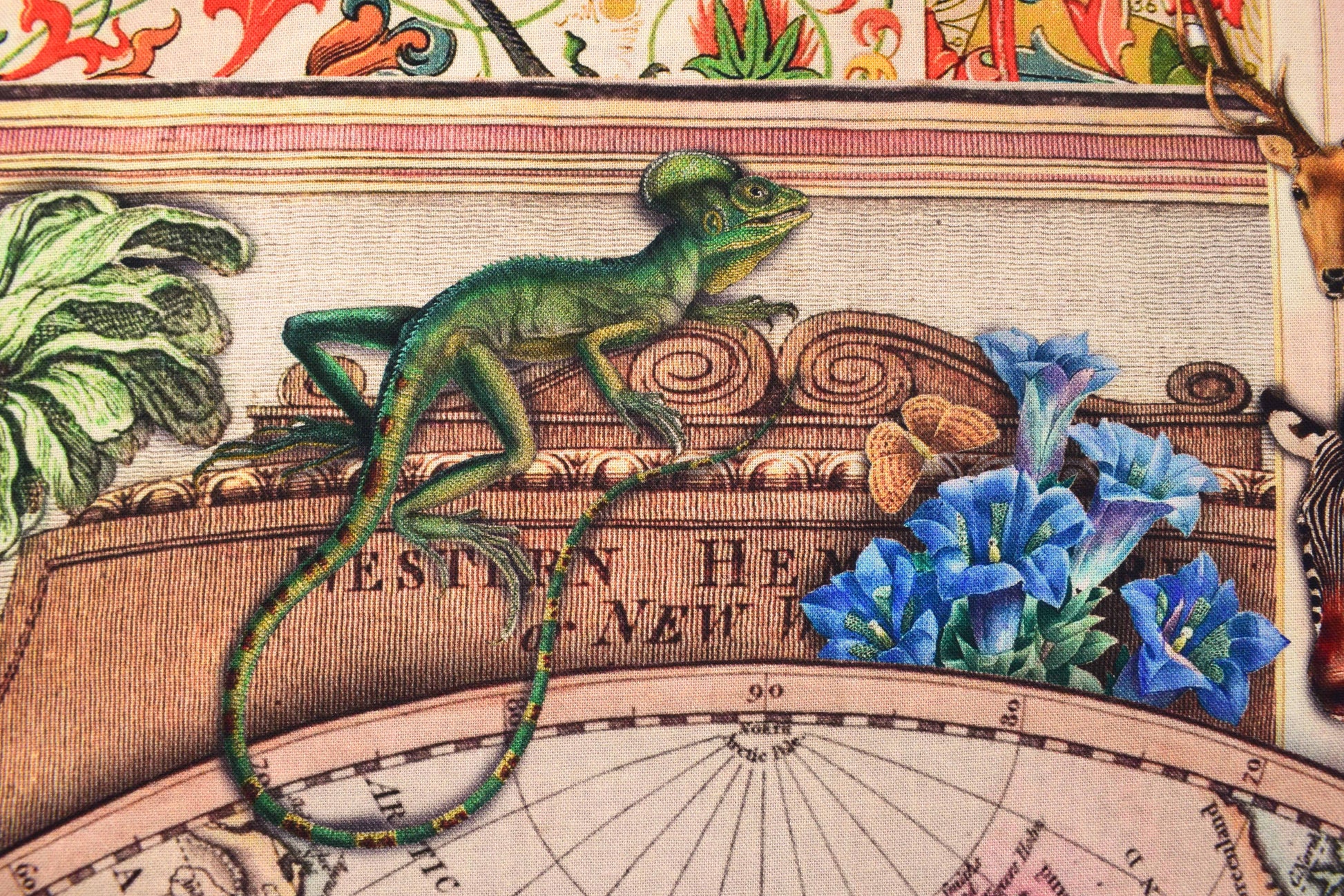 world map fabric, Quilting  panel, cotton fabric, Robert Kaufman, Library of Rarities - The Quilt Sanctuary