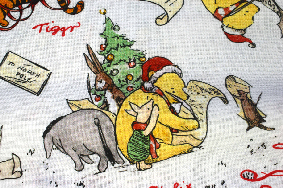 Winnie the Pooh Christmas Letter Writing Fabric for Quilting & Crafts  -  Price by the Half Metre
