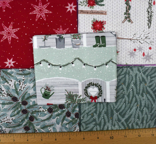 Welcome Home fat Quarter Bundle, cotton quilting fabric, Christmas Fabric