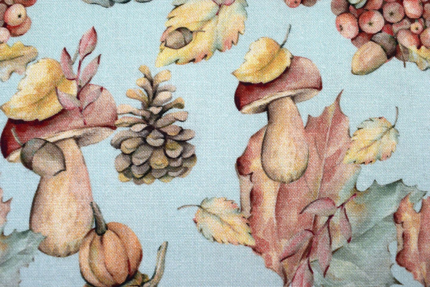 Autumn fabric,  mushrooms and pumpkins, Quilting fabric, cotton fabric, falling leaves -  Price by the Half Metre