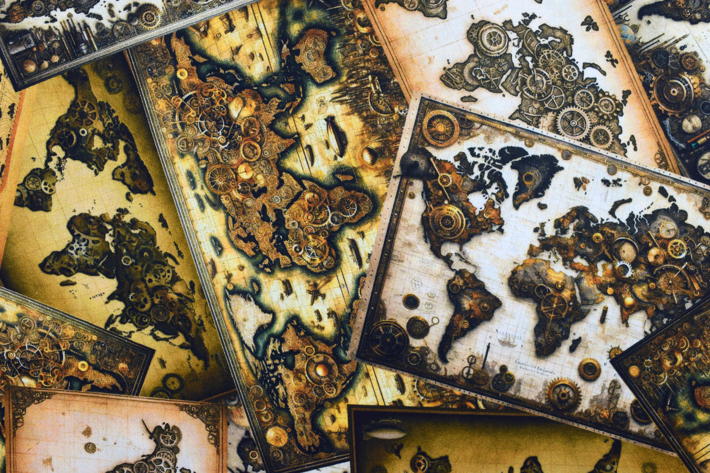 Steampunk World Map Quilting Fabric, -  Price by the Half Metre - The Quilt Sanctuary