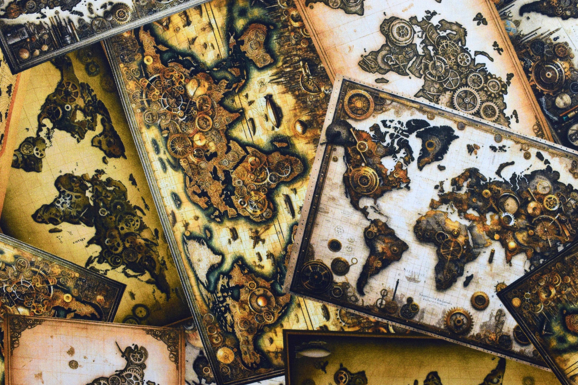 Steampunk World Map Quilting Fabric, -  Price by the Half Metre - The Quilt Sanctuary
