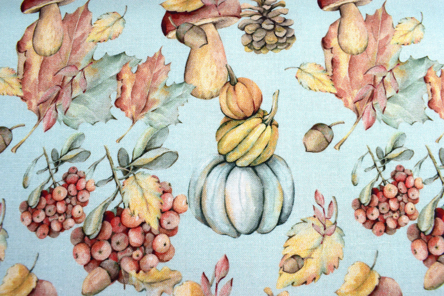 Autumn fabric,  mushrooms and pumpkins, Quilting fabric, cotton fabric, falling leaves -  Price by the Half Metre