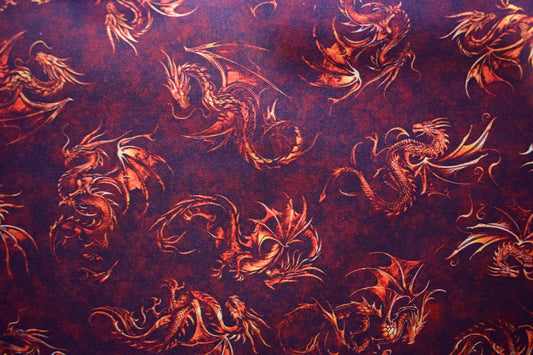 Dragon Print Quilting Fabric in Burgundy Cotton  - Price by the Half Metre