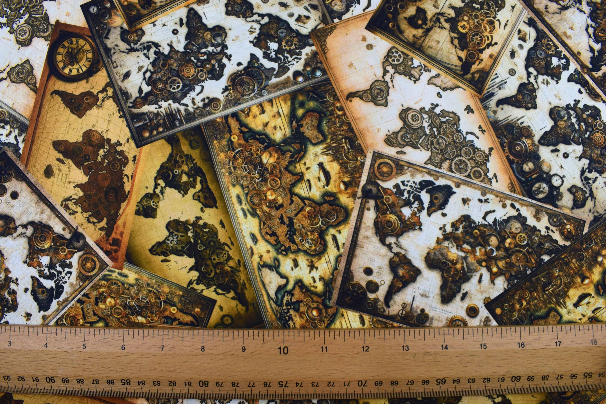Steampunk World Map Quilting Fabric, -  Price by the Half Metre - The Quilt Sanctuary