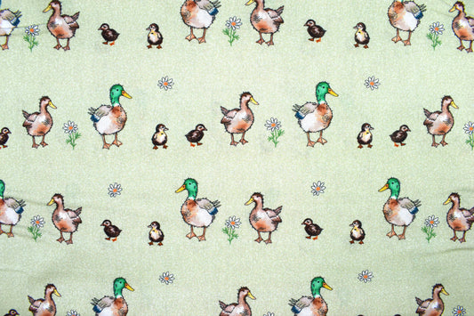 Green Duck and Duckling Print Cotton Quilting - price by the Half Metre - The Quilt Sanctuary