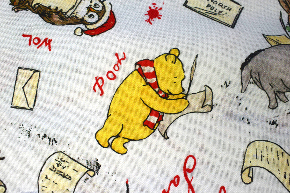 Winnie the Pooh Christmas Letter Writing Fabric for Quilting & Crafts  -  Price by the Half Metre