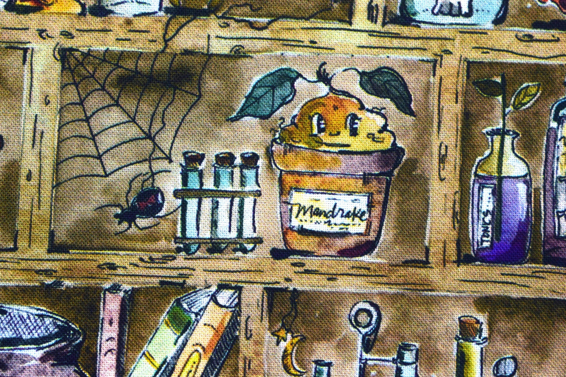 Witch's Apothecary Shelf Halloween Cotton Quilting Fabric - Price per half Metre - The Quilt Sanctuary