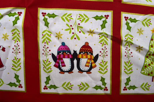 Festive Christmas Panel with Santa, Snowman, Reindeer and Holiday Scenes - The Quilt Sanctuary