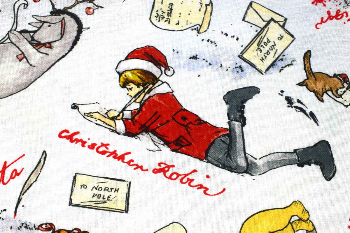 Winnie the Pooh Christmas Letter Writing Fabric for Quilting & Crafts  -  Price by the Half Metre