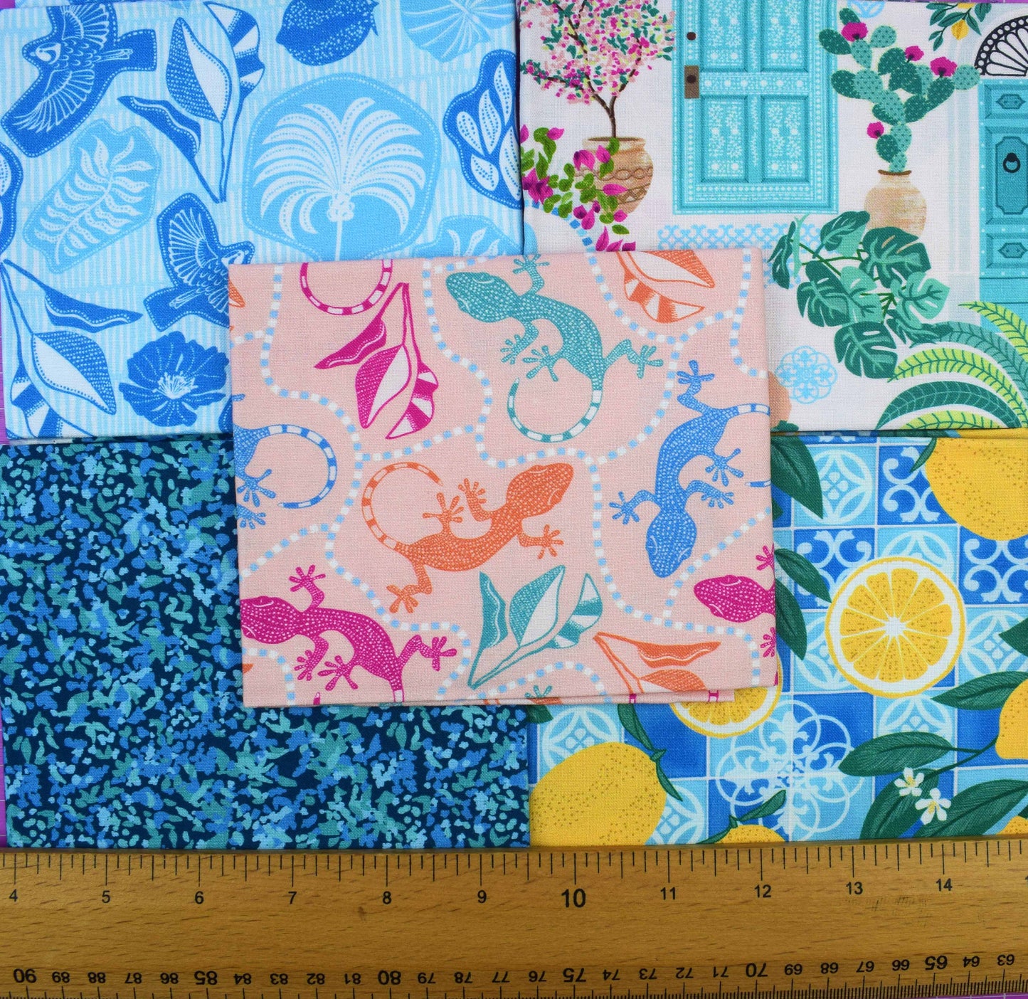 Mediterranean Tropical Cotton Fat Quarter Bundle – Birds Lemons Geckos Prints