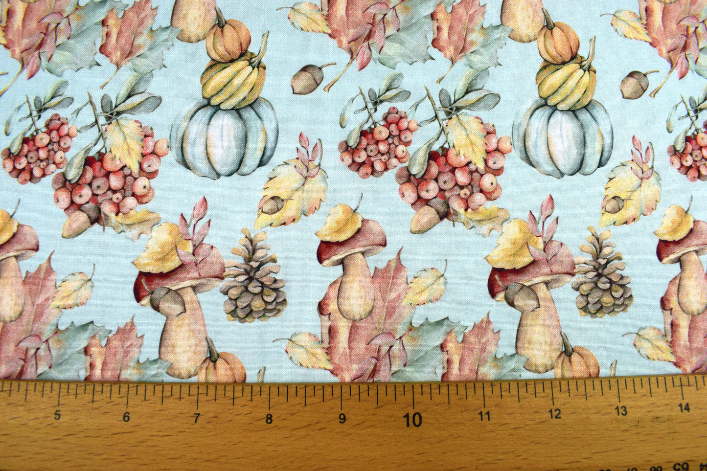 Autumn fabric,  mushrooms and pumpkins, Quilting fabric, cotton fabric, falling leaves -  Price by the Half Metre