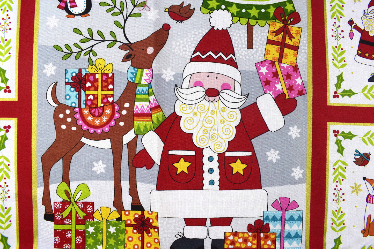 Festive Christmas Panel with Santa, Snowman, Reindeer and Holiday Scenes