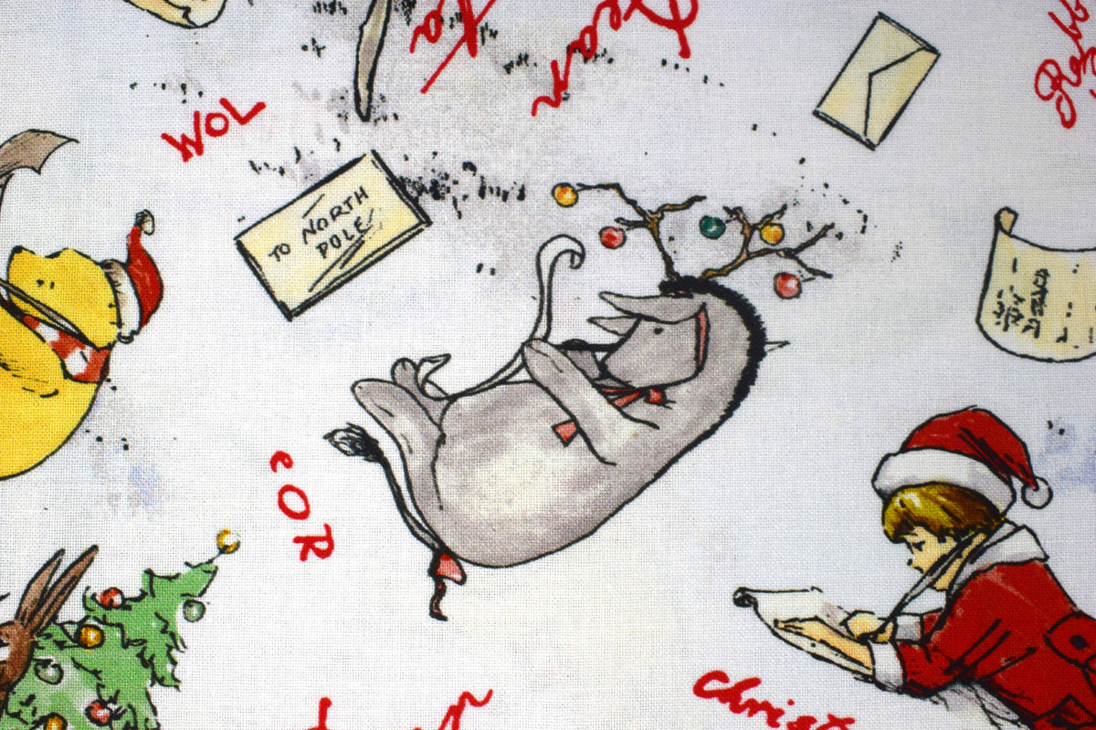 Winnie the Pooh Christmas Letter Writing Fabric for Quilting & Crafts  -  Price by the Half Metre