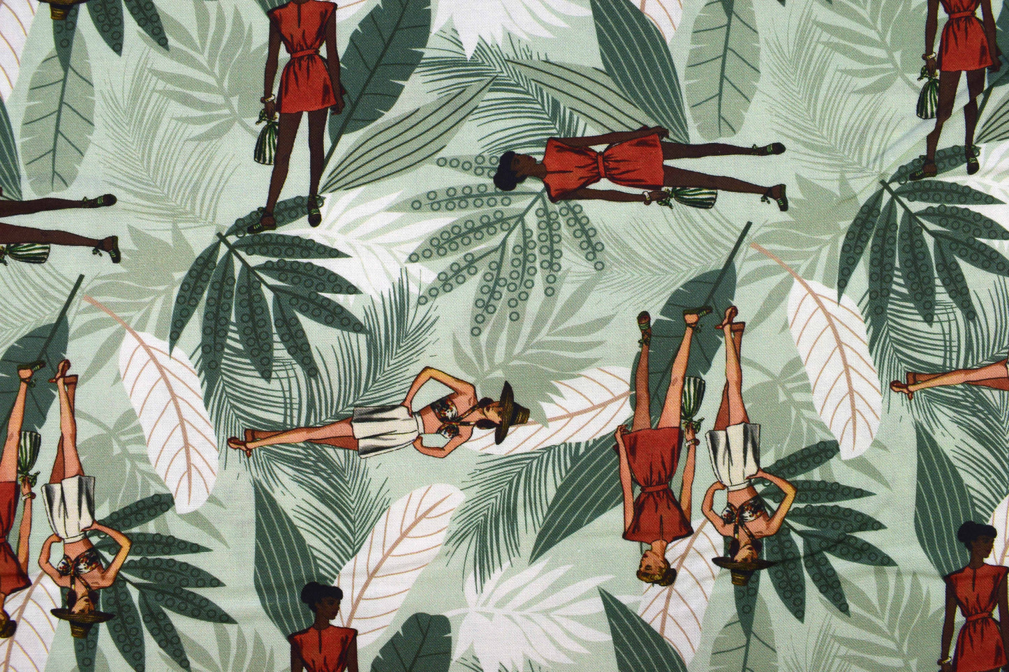 Sunset Safari Tropical Fabric,  Retro Fashion Ladies & Jungle Palm - Price by Half Metre