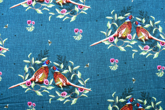 Country Pheasant Wreath Quilting Cotton -  Price by the Half Metre