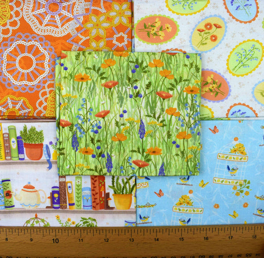 Wildflower Meadow fat Quarter Bundle,  quilting fabric by Alexandra Holt - The Quilt Sanctuary
